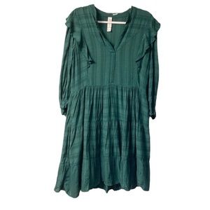 Anthropologie Plaid Ruffle Long Sleeve Boho Cottagecore Dress